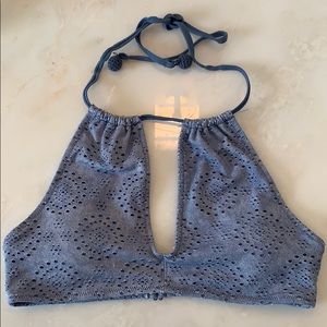 Aerie bikini blue eyelet denim keyhole top S